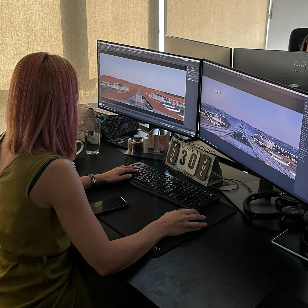 Exploring shots on the airport model.